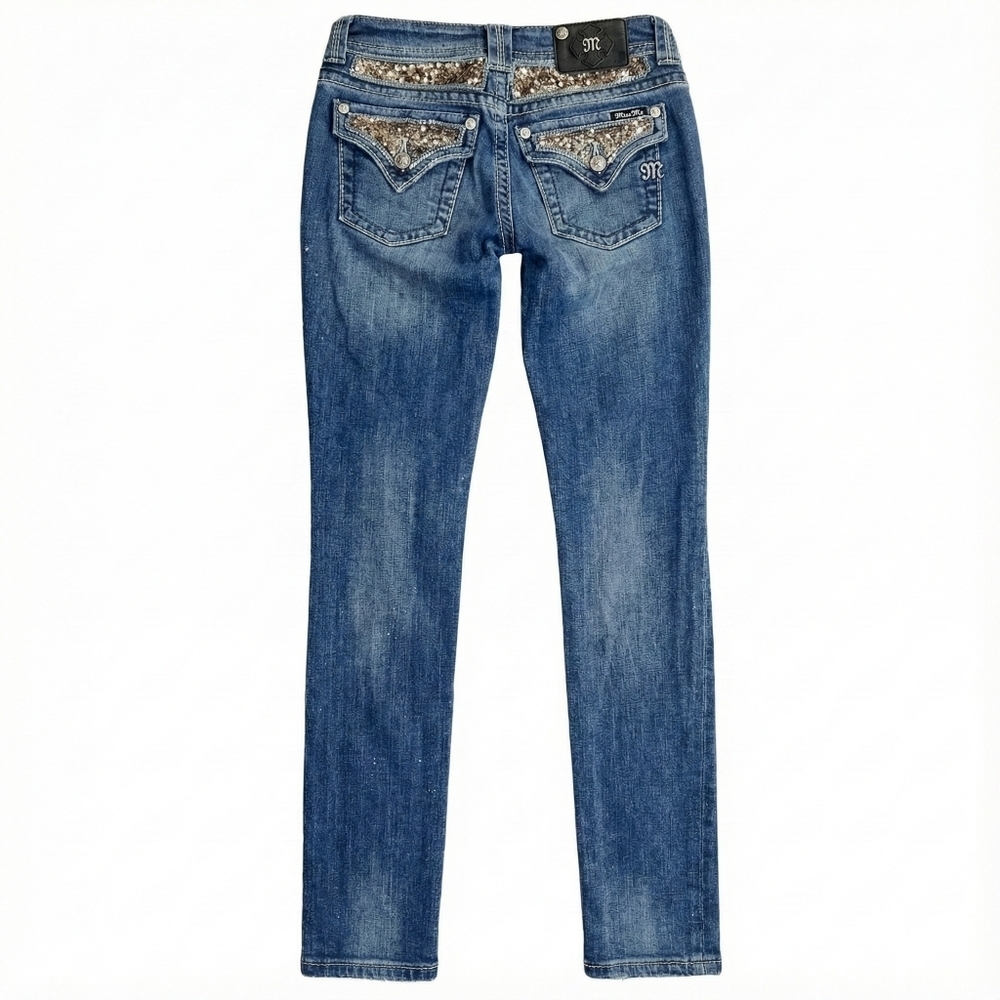 Miss Me Blue Skinny Jeans with Distressed Details